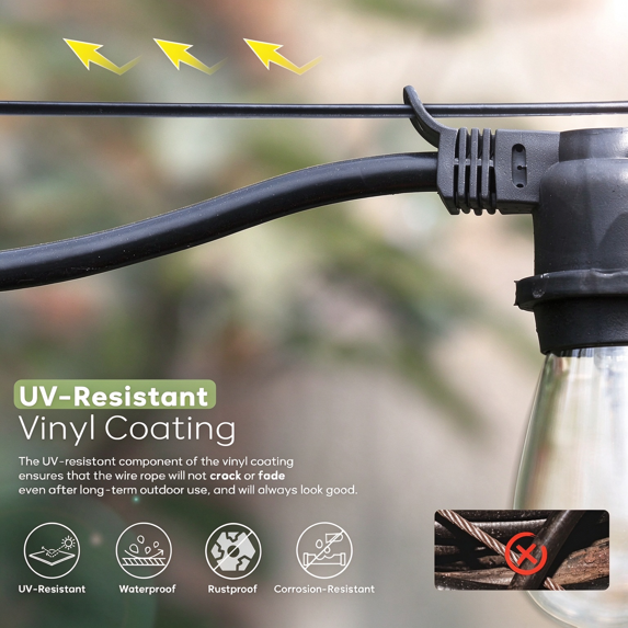 XWYXSTG Black Wire Rope, 1/16 100ft 304 Stainless Steel Overmolded to 3/32 inch with Crimping Sleeves for String Light Hanging, Clotheslines and Trellises