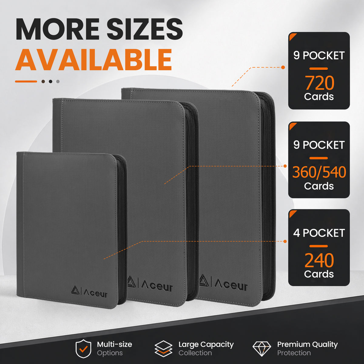 ACEUR Trading Card Binder with 720 Side Loading Pockets, 9 Pocket Trading Card Album, Premium PU Card Collection Folder for Sports & Game Cards