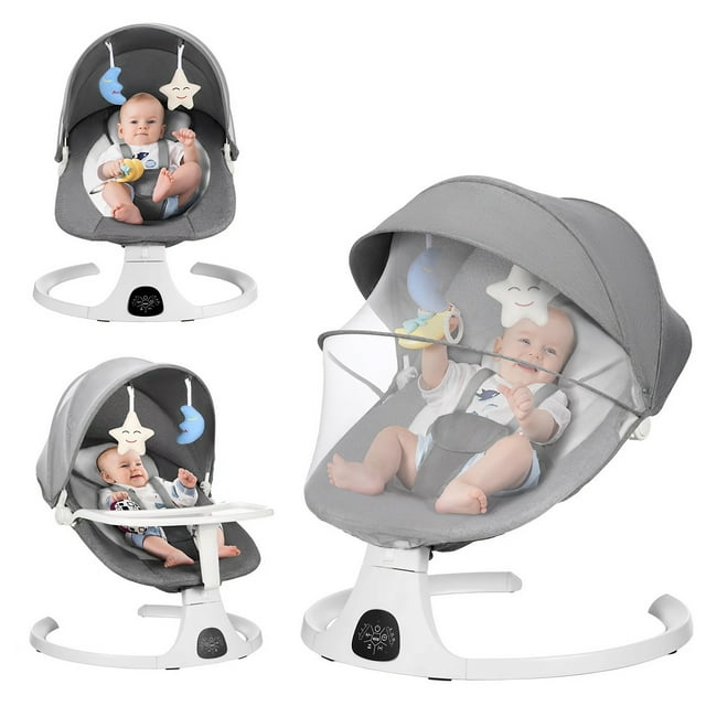 Foinwer Baby Swing for Infants,Electric Baby Rocker with Bluetooth Remote Control,Music,Gray