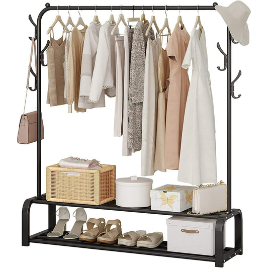 Clothing Rack, Portable Clothes Rack with Lower Storage and 6 Hooks