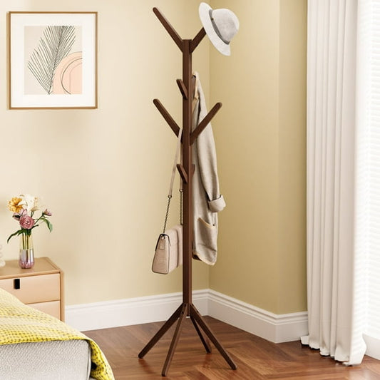 Freestanding Coat Rack with 8 Hooks,Wooden Entryway Coat Stand for Hats,Scarves,Bags,Heavy Duty Clothes Rack for Hallway,Bedroom & Office,Easy Assembly,Modern Home Decor