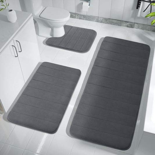 FOINWER Bathroom Mat Set 3 Pcs Memory Foam Absorbent & Non-Slip Dark Gray 44.1 "x24"+ 31.5 "x19.8"