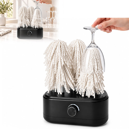 XWYXSTG Electric Glass Polisher, 600 Rpm Glassware Cleaning Machine with Dual-Sided Microfiber Brush