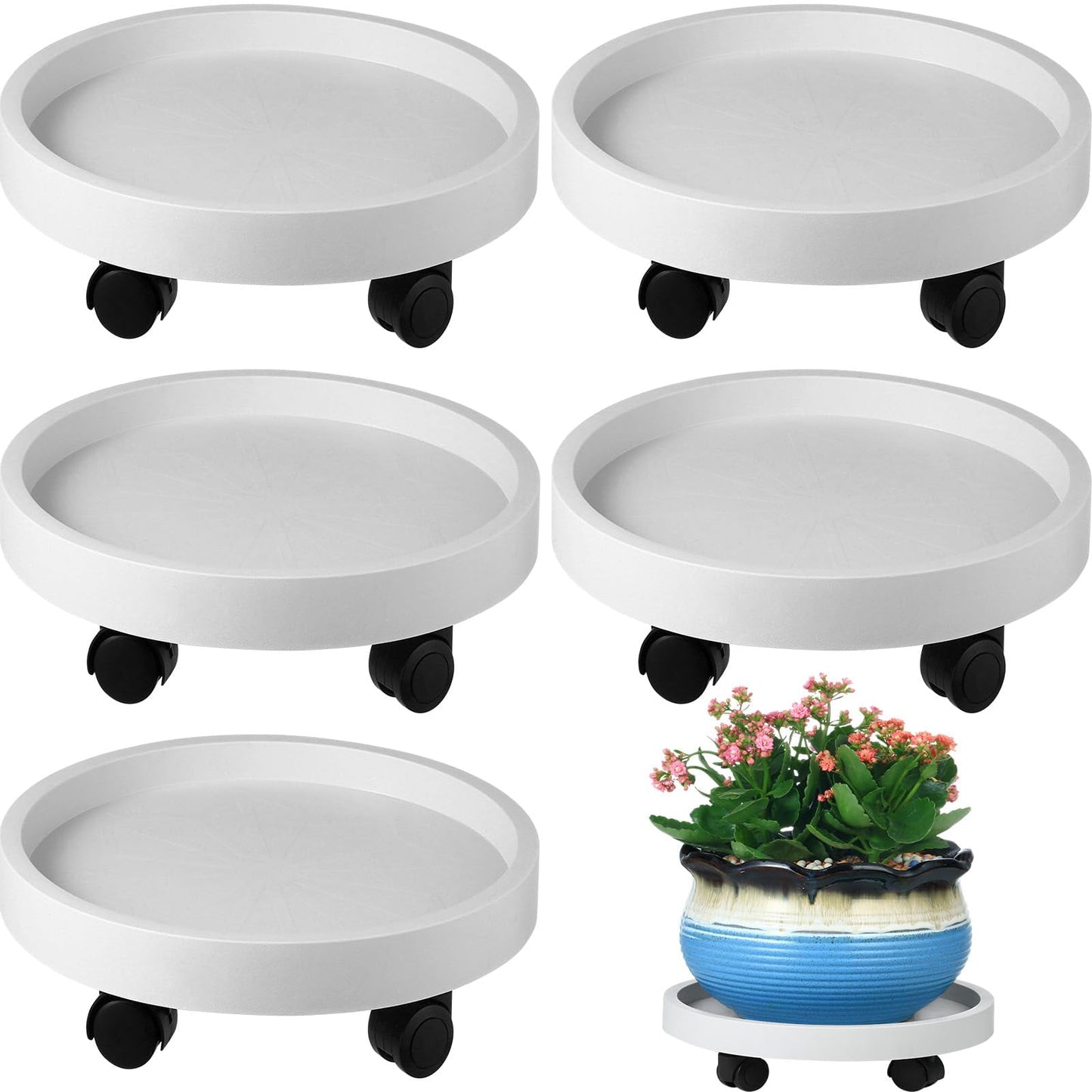 14.2 Inch Planter Caddies Rolling Saucer Caddy with Wheels, Wheeled Stand for Potted Plant, Round Coaster Roller Base Tray with Casters, Flower Pot Dolly Holder for Indoor Outdoor