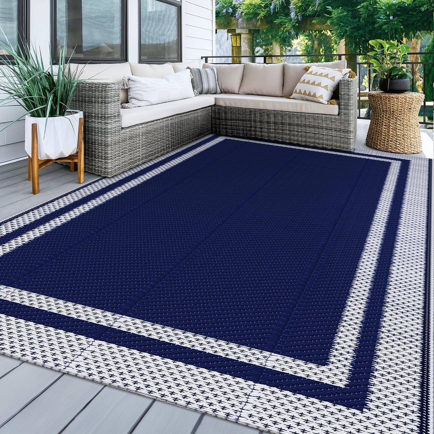 Outdoor Rugs, Waterproof Plastic Patio Rugs, Straw Camping RV Rugs for outside, Balcony, Pool, Deck Rug