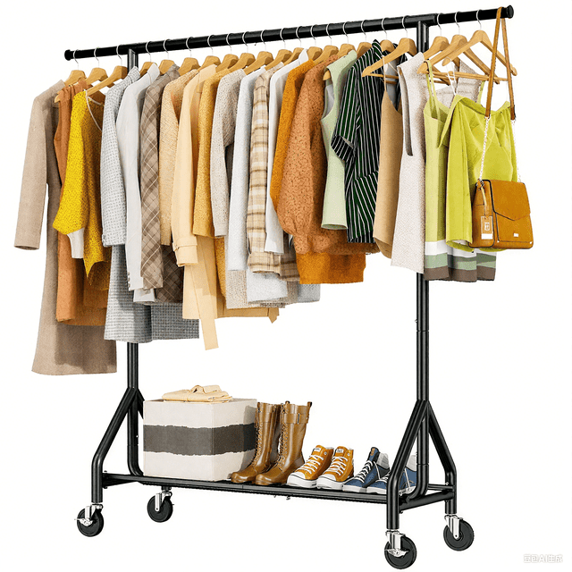 Flngr Clothes Rack Heavy Duty Clothing Rack 600LBS Rolling Clothes Racks for Hanging Clothes, Commercial Garment Rack Heavy Duty Clothes Rack Collapsible, Portable Clothing Rack with Wheels