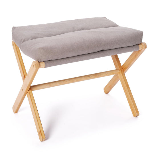 Flngr Folding Footrest Stool, Small Accent Ottoman with Thick Cotton Cushion & Bamboo X Legs, Modern Padded Sofa Stool for Makeup Bedroom Living Room