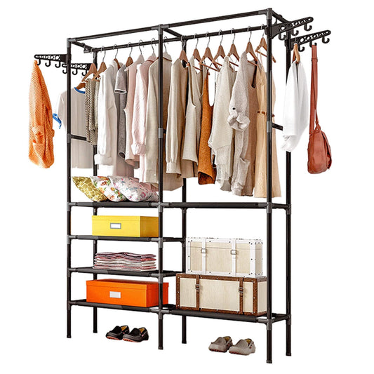 Garment Rack, Freestanding Clothes Rack,Garment Rack Shoe Clothing Organizer Shelves Multifunctional Clothes Wardrobe, Black