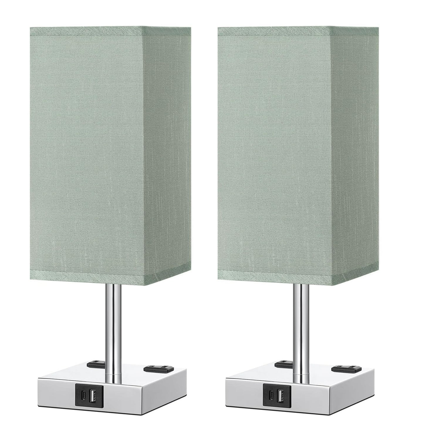 Bedside Table Lamp Touch Control, with USB C+A Charging Ports & Dual AC Outlets, 3-Way Nightstand Lamp for Bedroom with LampShade Living Room Office(LED Dimmable Bulb Included)