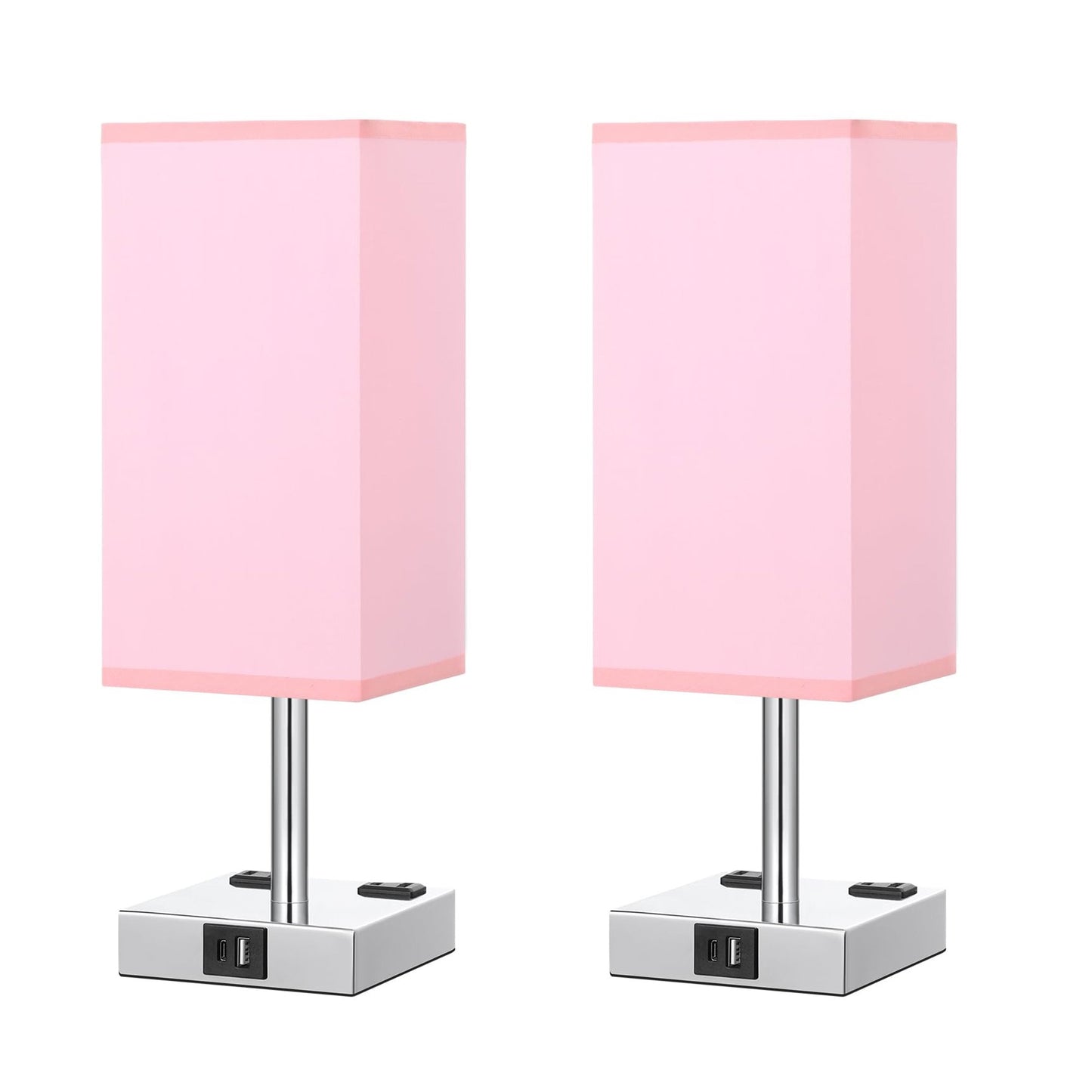 Bedside Table Lamp Touch Control, with USB C+A Charging Ports & Dual AC Outlets, 3-Way Nightstand Lamp for Bedroom with LampShade Living Room Office(LED Dimmable Bulb Included)