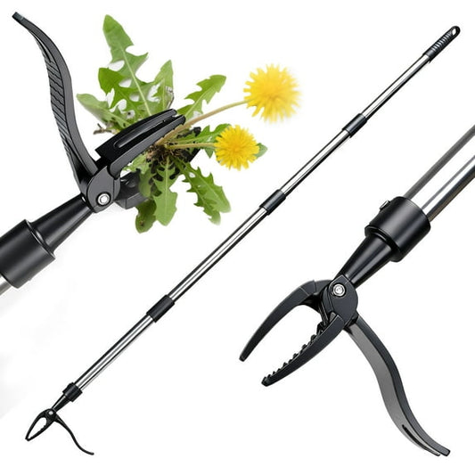 Flngr Weed Puller Tool, 4-Claw Stand up Weeder with Adjustable 58” Handle for Remove Weeds Without Bending, Pulling or Kneeling