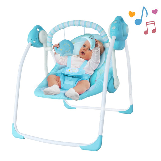Foinwer Baby Swing,Compact Portable 6-Speed Baby Swings for infants with Music,Folds Easy,0-9 Months 6-25 lbs,Blue
