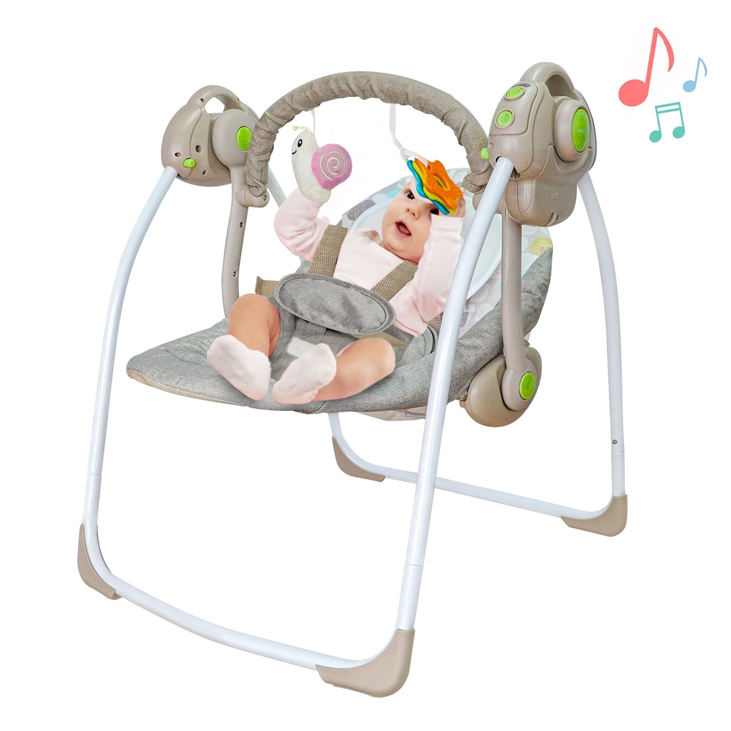 Foinwer Baby Swings for Ifants,6-Speed Portable Compact Baby Swing with Toys for 0-9 Months 6-25 lbs,Unisex,Gray