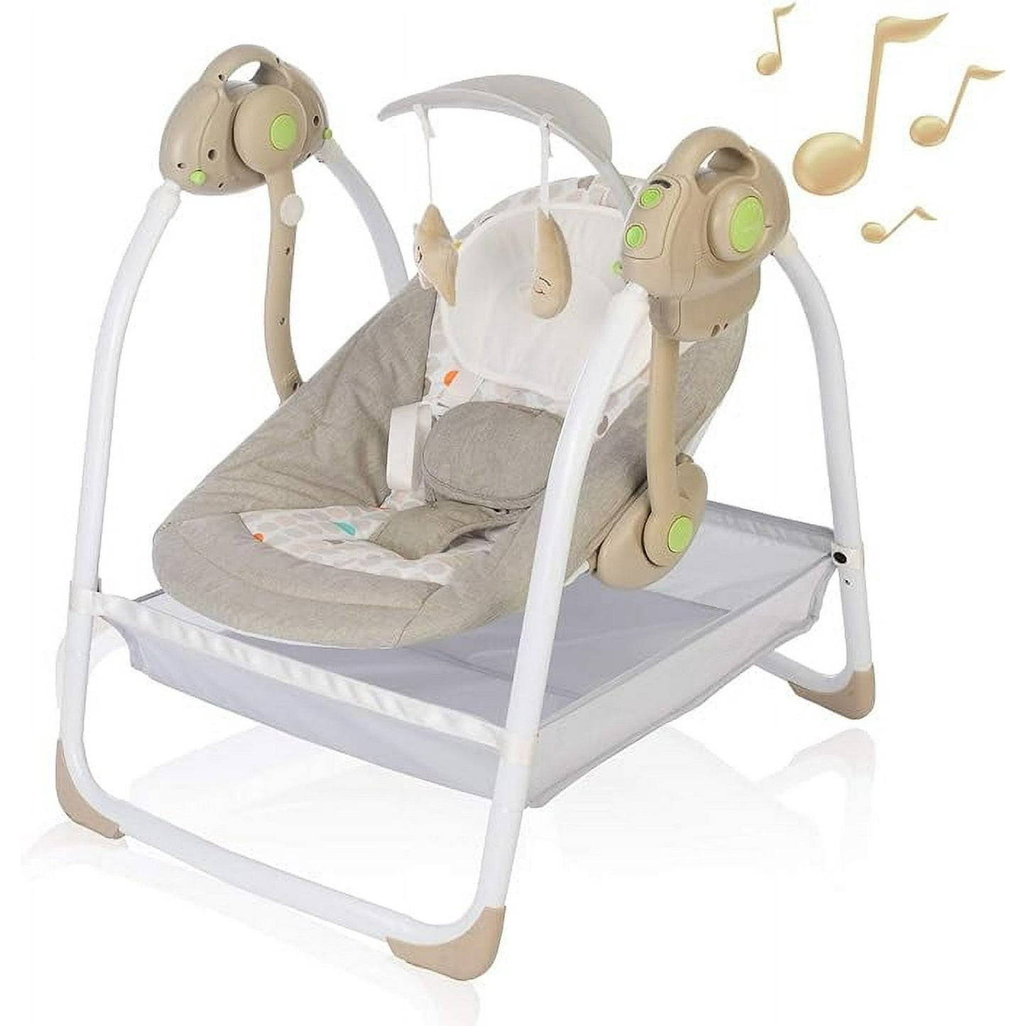 Foinwer Baby Swings for Infants,Compact Baby Swing with 6 Speeds,Toys,Music,Timing,Baby Rocker for 0-12 Months 6-44 lbs,Khaki