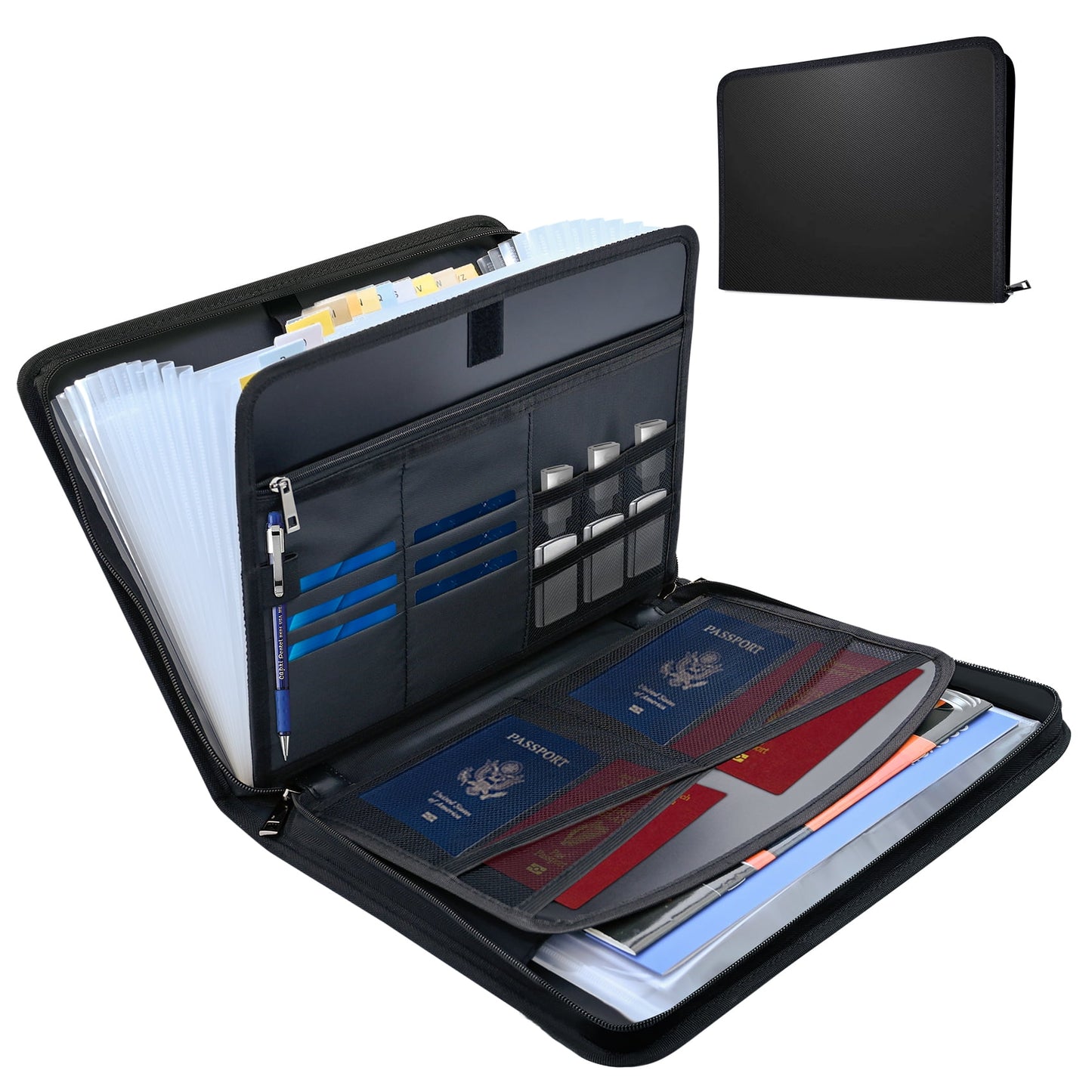 Kalageen Accordion File Organizer,Fireproof Document Organizer with Zipper & Labels,12 Pockets Expanding File Folder with Multi Pockets,Portable Home Travel Safe Storage for Letter A4 Files