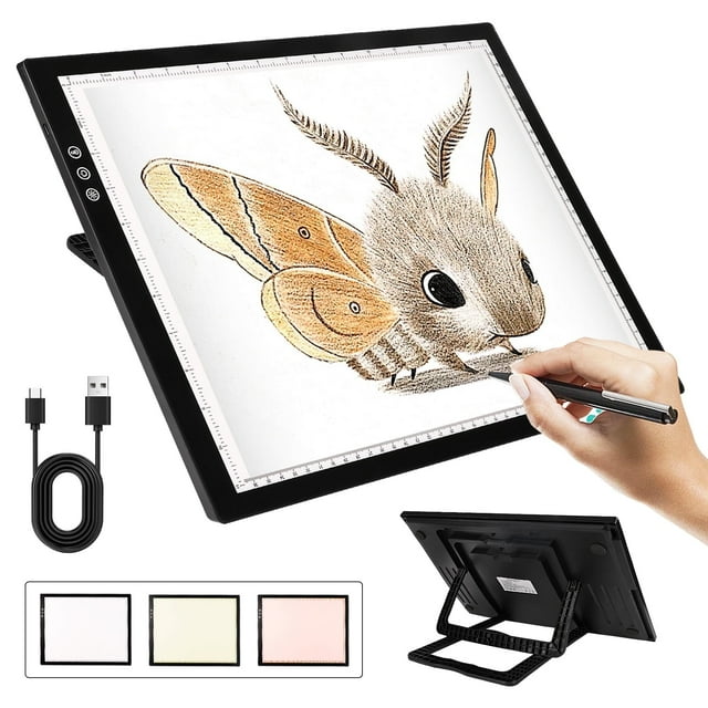 A3 Light Box for Diamond Painting & Tracing - LED Artcraft Light Pad with Stand,3 Colors & 8 Brightness Levels - Ultra-Thin Light Table for Drawing,Sketching,Stenciling,Embroidery,Tattoo Design