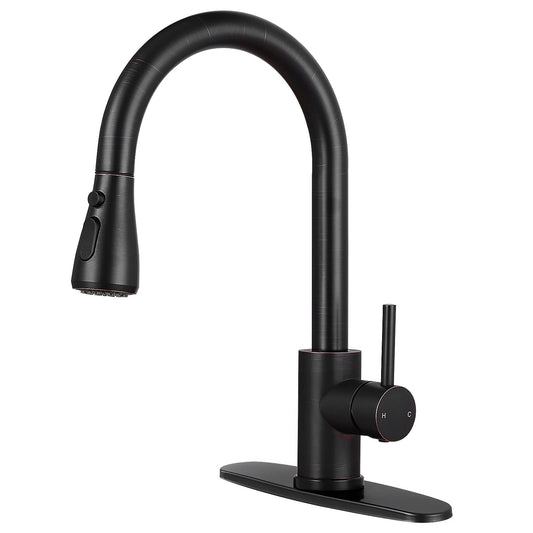 Kitchen Faucets with Pull Down Sprayer, Kitchen Sink Faucet with Single Hole Deck Mount Black