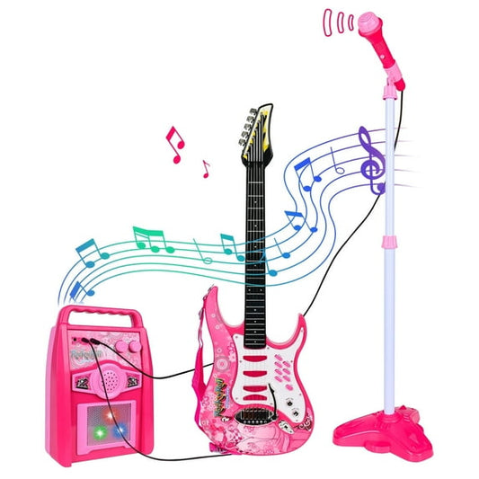 Vikua Kids Electric Guitar Toy with Microphone & Amp,Musical Guitar Set for Toddlers & Children,6 Demo Songs,Whammy Bar,AUX Input,Gift for Boys & Girls Ages 3-9 Years,Pink