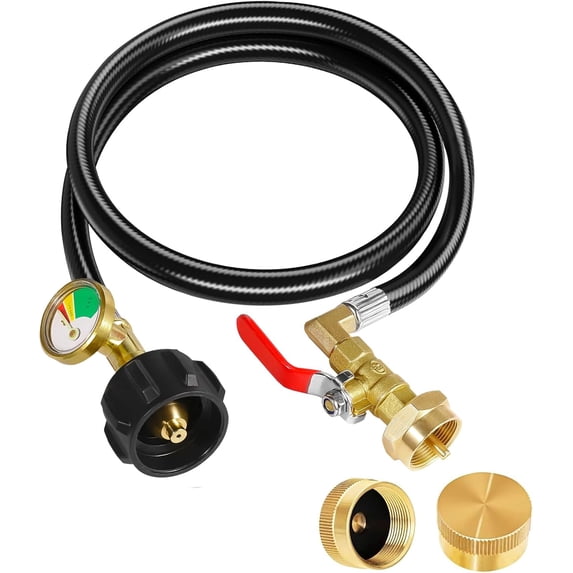 XWYXSTG Propane Refill Adapter Kit for 1 lb Tanks, 3FT Hose with QCC1, Gauge and On/Off Valve, Heavy-Duty Brass for Filling 1lb Bottles from 20lb Tank