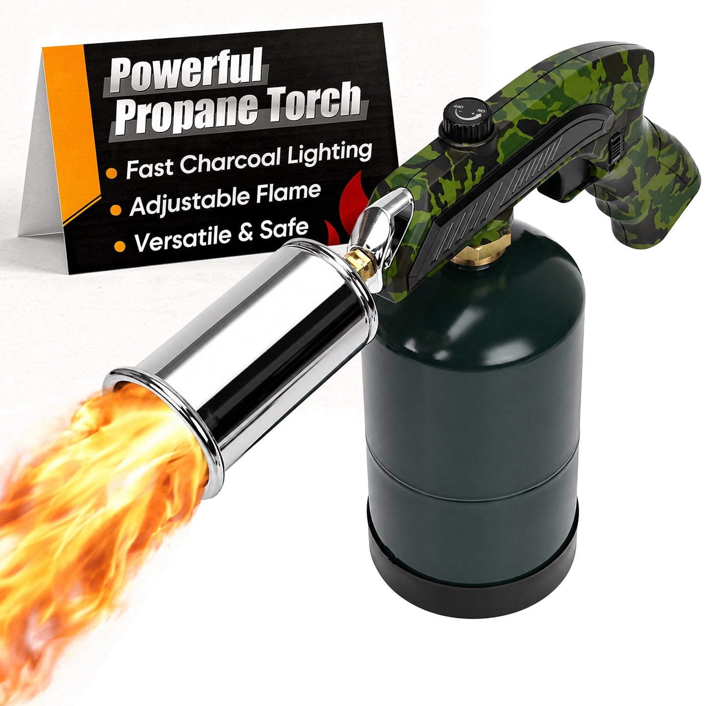 Propane Torch Head, Powerful Kitchen Torch for Cooking, BBQ and Steak Searing, Adjustable Blow Torch (Propane Tank Not Included)