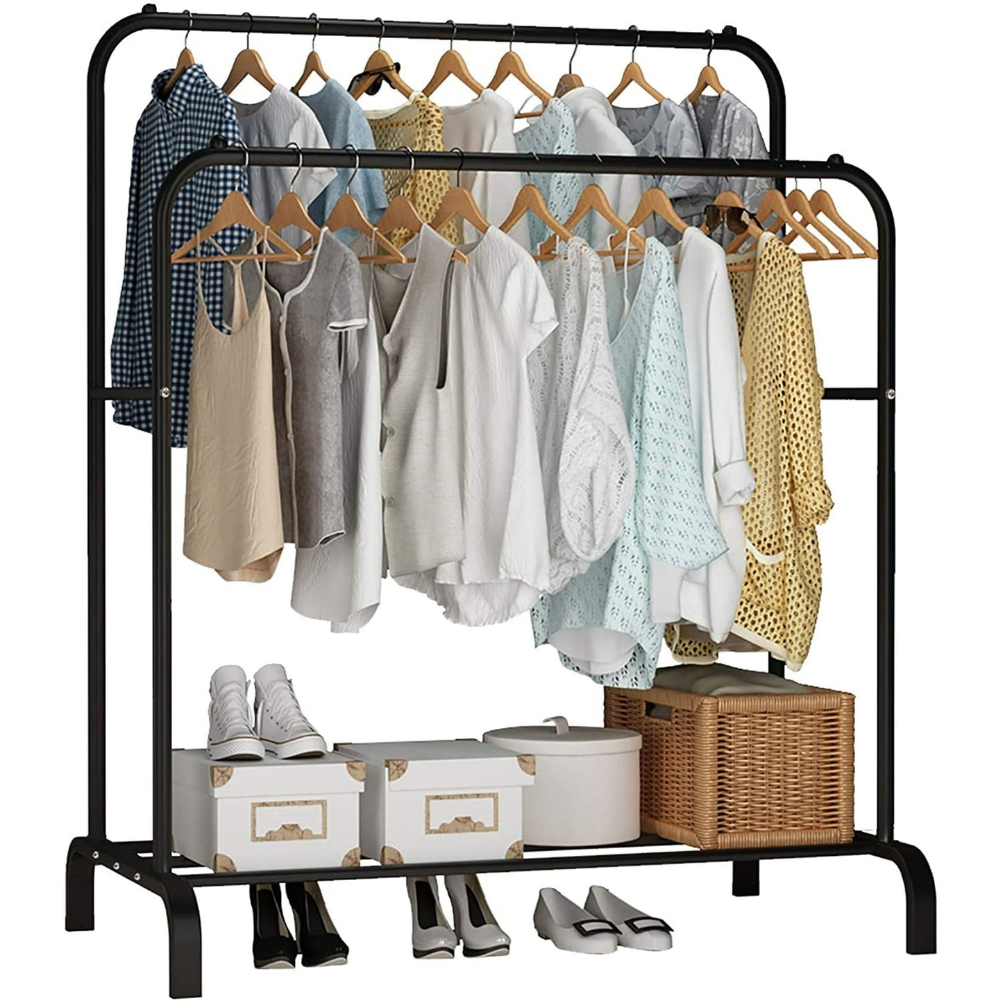 Clothes Rack Heavy Duty, Double Pole Multi-functional Bedroom Clothing Rack