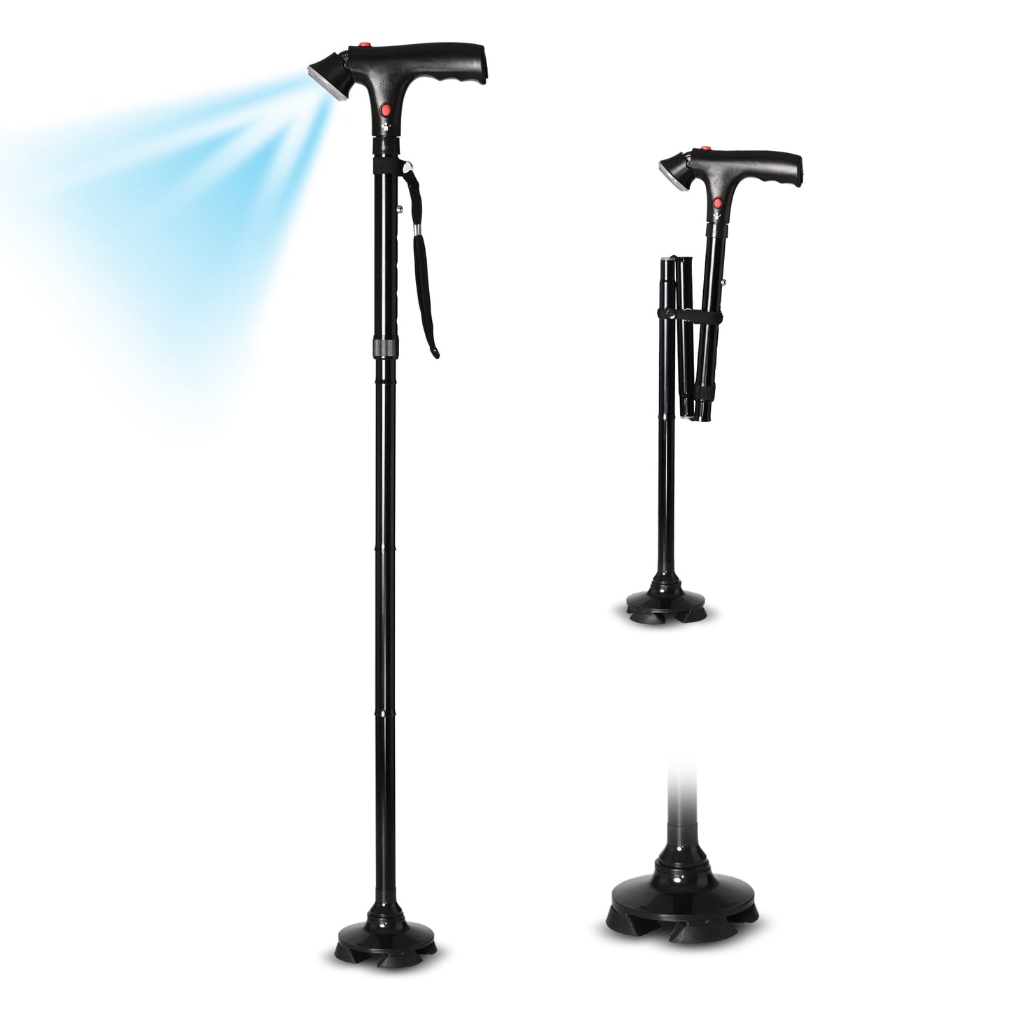 IOCOCEE Walking Canes for Men and Women,Free Standing Cane with LED Flashlight,Fall Alarm,Heavy Duty,Pivot Tip,Adjustable Walking Stick for Seniors Adults Balance