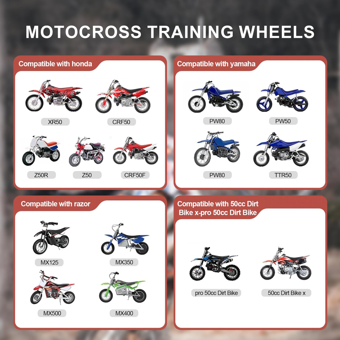 Hohnezl Dirt Bike Training Wheels 50cc 49cc 40cc,For Razor MX500 MX125 MX400 Honda CRF50 XR50 Yamaha PW50 TTR50 Ktm 50cc Mini Senior Adenture, Compatible with All Kinds of 50cc Dirt Bike