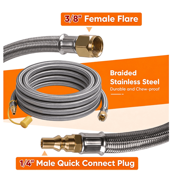 XWYXSTG 12FT Propane Quick Connect Hose for RV to Gas Grill, Quick Disconnect Propane Hose with Elbow Adapter for Blackstone 17"/22" Griddle