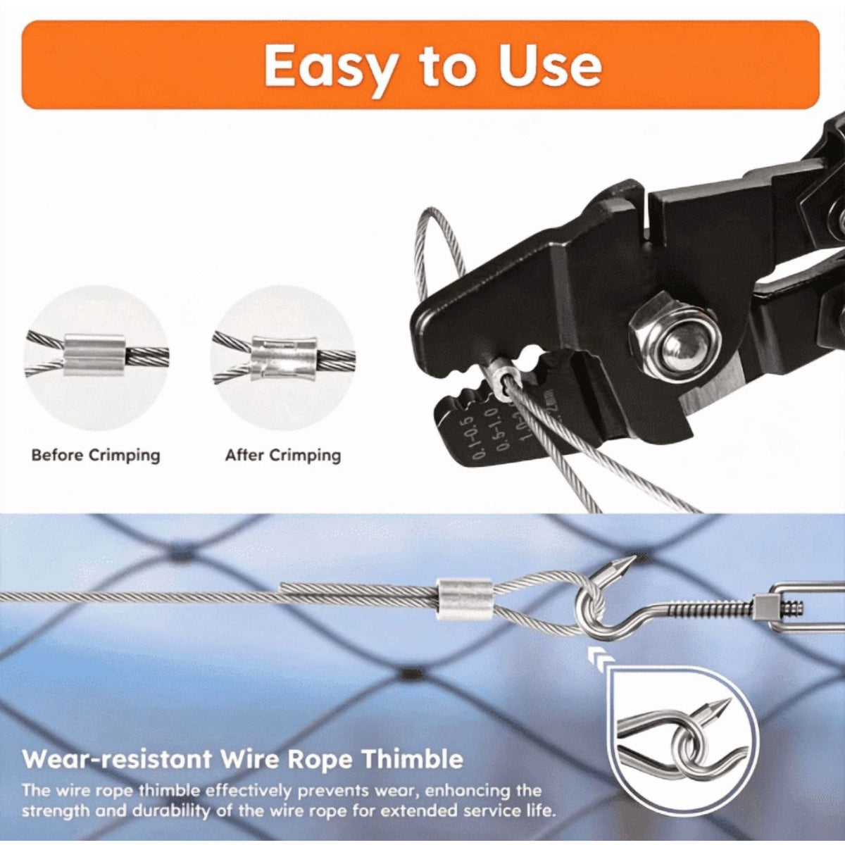 XWYXSTG Wire Rope Crimping Tool Kit, 328ft Stainless Steel Wire Cable with Aluminum Crimping Sleeves and Thimbles