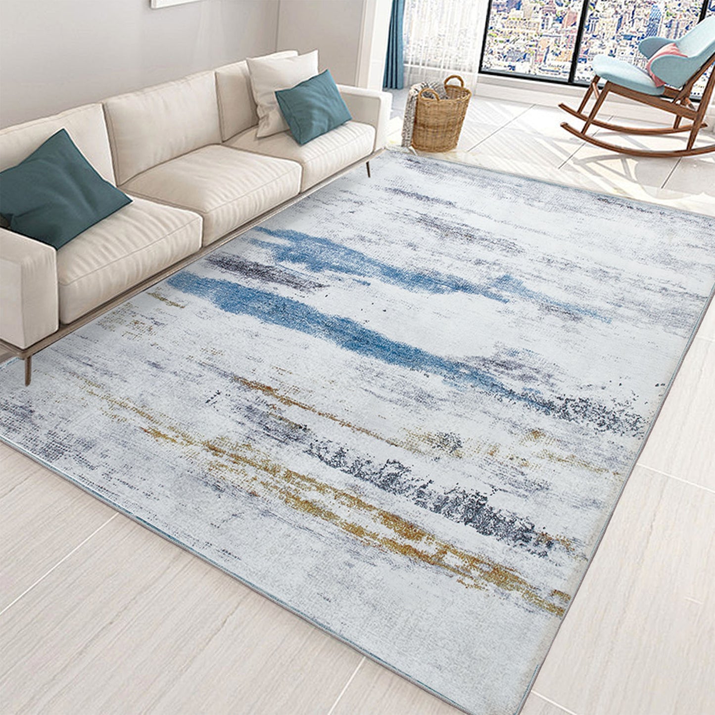 5'x7' Area Rug on Clearance, Rubber Backing Washable Carpet,Modern Home Decor Abstract Area Rug for Living Room, Bedroom, White
