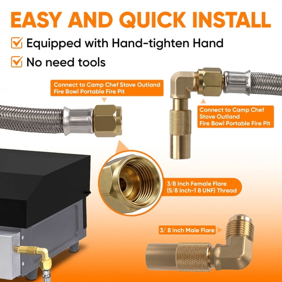 XWYXSTG 12FT Propane Quick Connect Hose for RV to Gas Grill, Quick Disconnect Propane Hose with Elbow Adapter for Blackstone 17"/22" Griddle